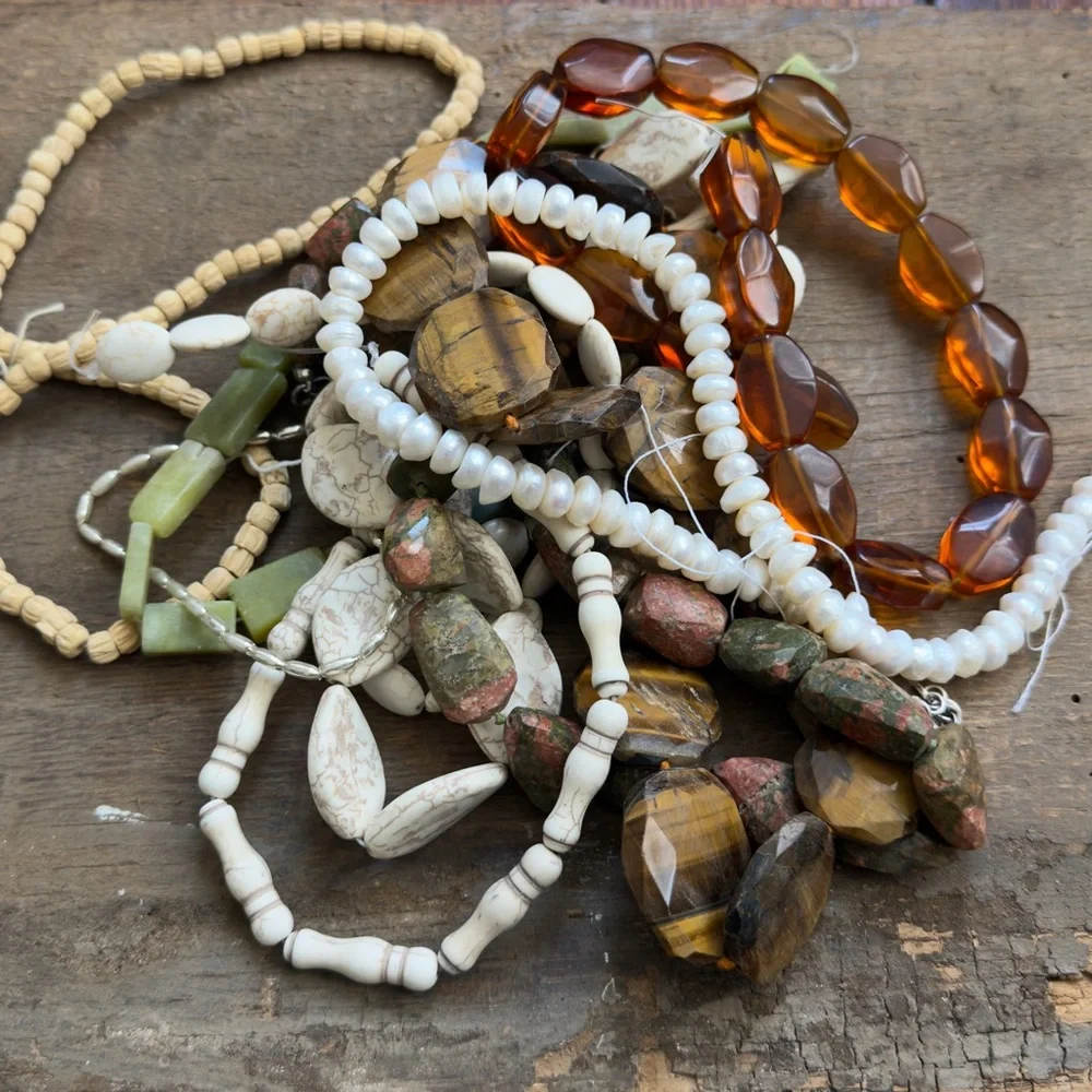 Mixed natural and faux stone strung strand beads large and small 1lb 7oz